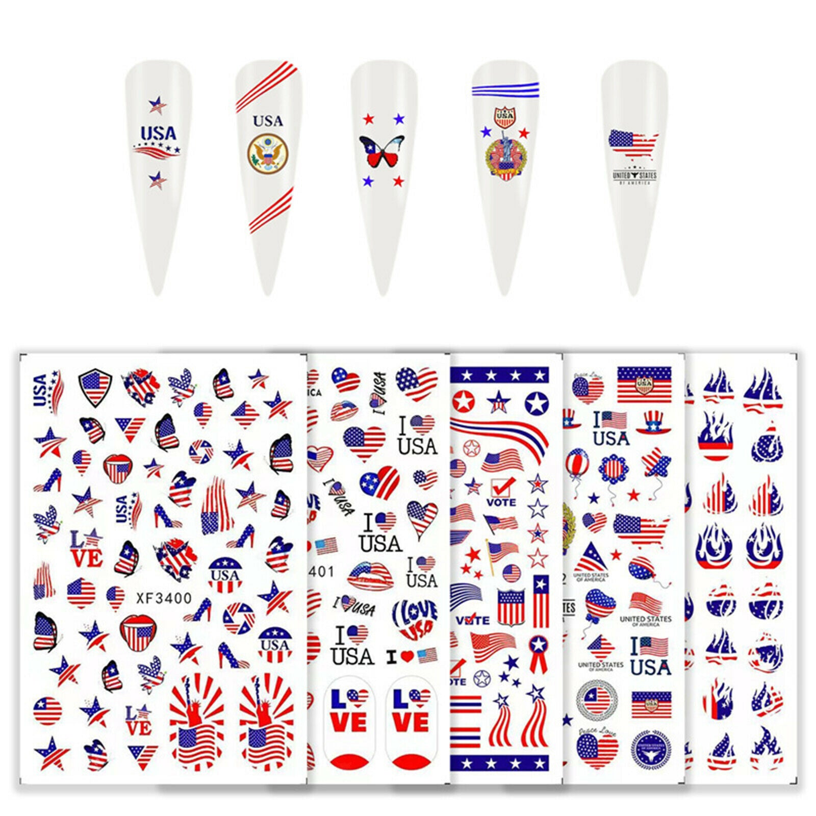 New Girls American Flag Nail Art Stickers Adhesive Decals Nail Wraps Decors
