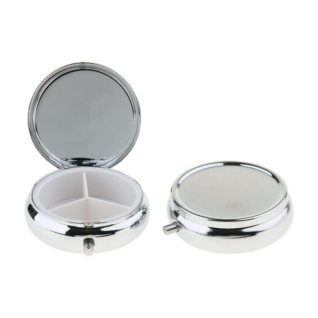 Set of 2 Compact Metal Pill Box Travel Medicine Case Storage Pocket 3 Slots
