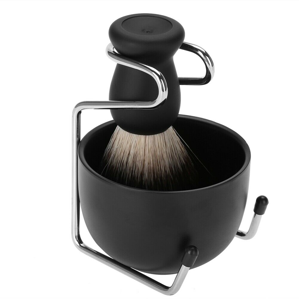 4Pcs Men Beard Shaving Barber Tools Kit Brush+Stand+Soap+Bowl Salon Supplies