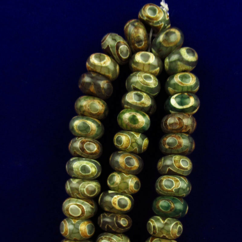 117 pcs 12x7mm Green Tibet Agate Heaven Eye Rondelle Loose Bead 15.5 inch