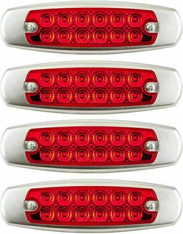 4 - Red 12 LED Sealed Side Marker Clearance Light Fish Shape Truck Trailer 12V