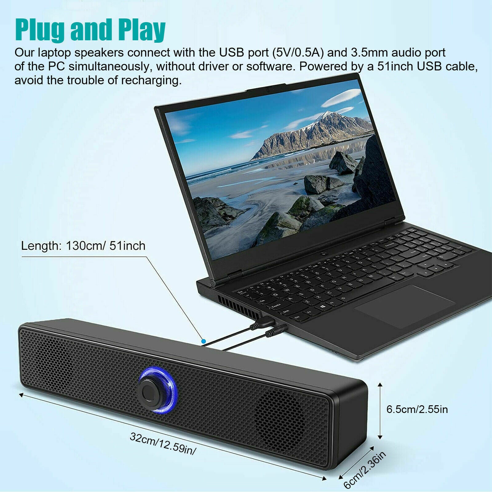 Stereo Bass Sound Computer Speakers 3.5mm USB Wired Soundbar for Laptop Desktop