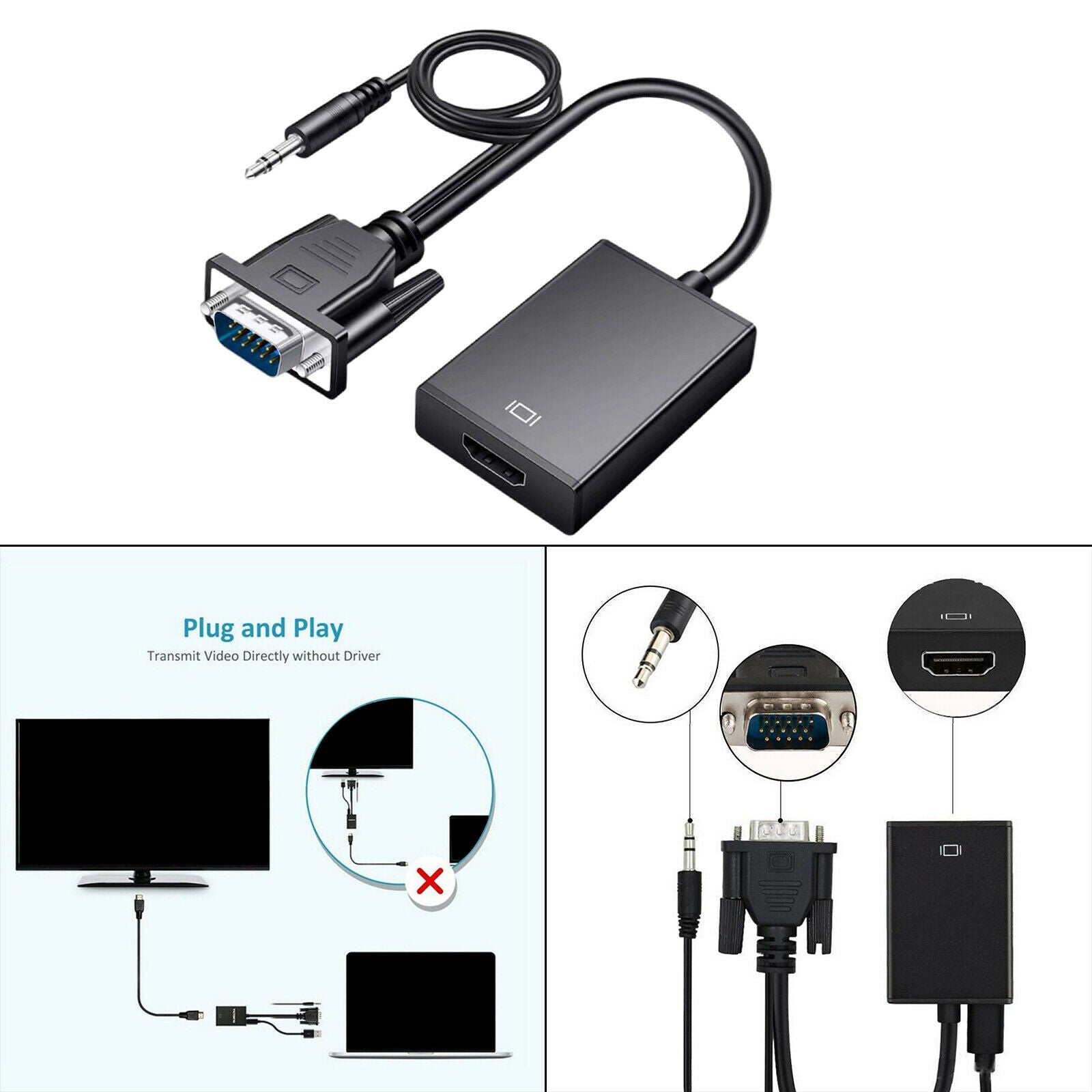 1080P VGA to HDMI Converter Male to Female Cable for Computer Mobile Phones