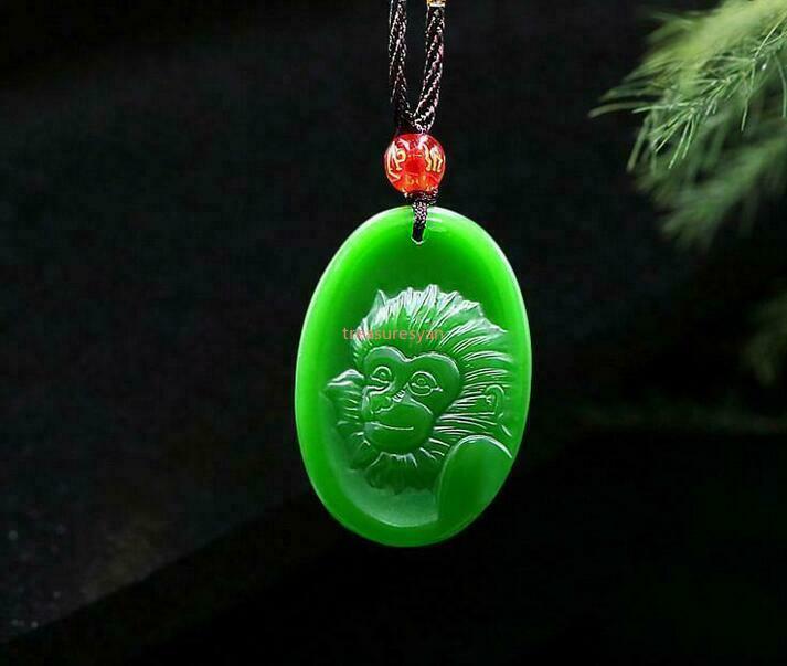 Green Jade Monkey Pendant Gifts Chinese Carved Necklace Jewelry Natural Amulet