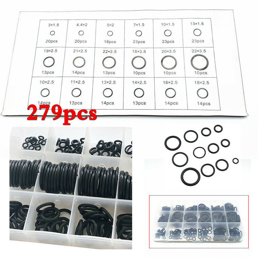 279pcs Mixed Black Rubber O-Ring Seal Gasket Kit For Car Pump Bearing Universal