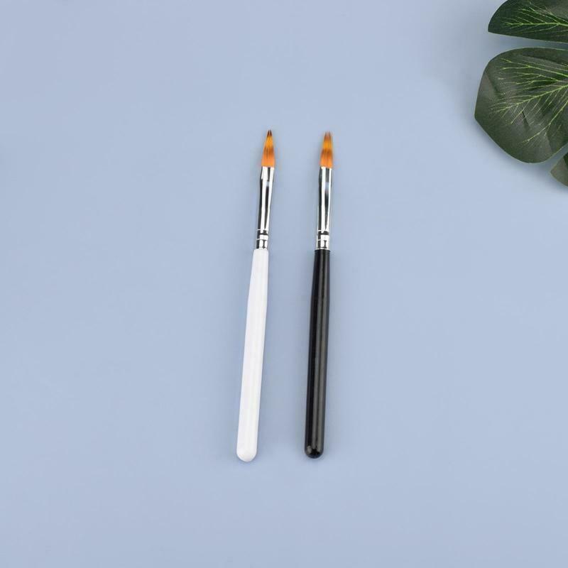 2Pcs Faux Wool Bristles Nail Art Brush Set with Wooden Handle Manicure Draw Pen