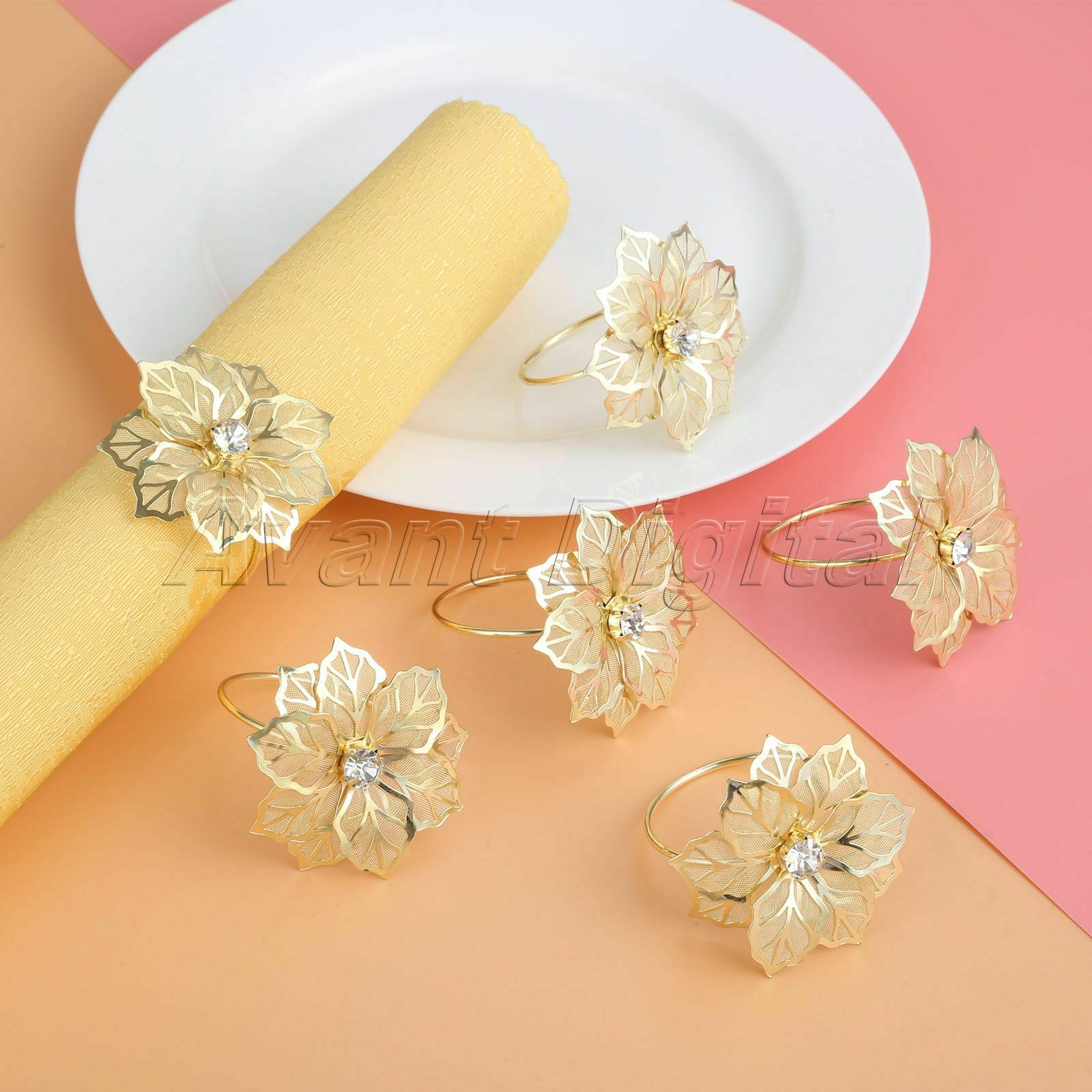 6pcs Flowers Napkin Rings Serviette Holder Dinner Party Wedding Table Decoration
