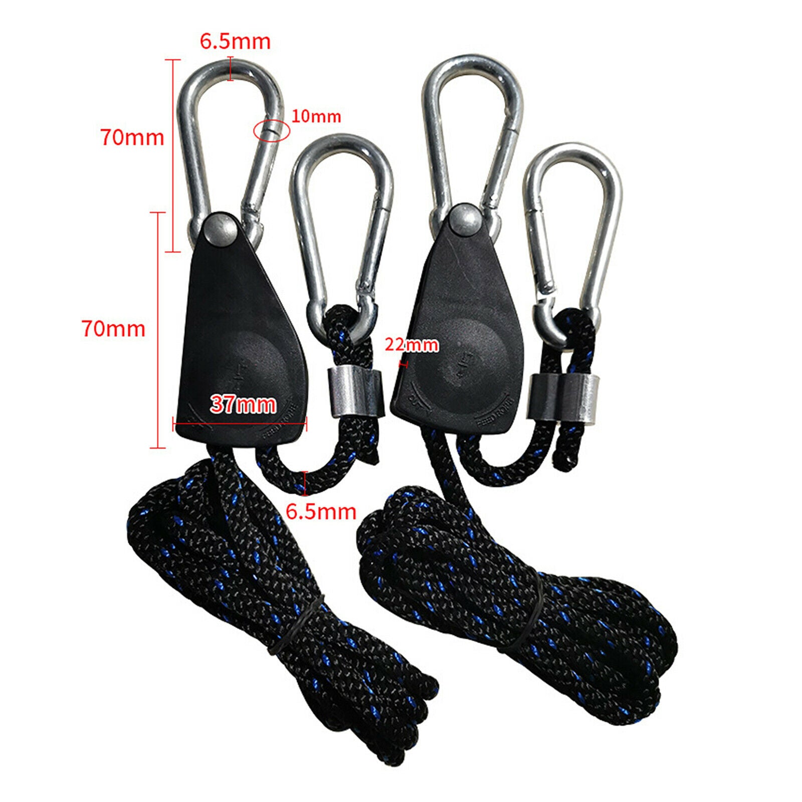 GLROPEMG4 1-Pair 1/4 Inch 8-Feet Long Heavy Duty Adjustable Rope Clip Hanger