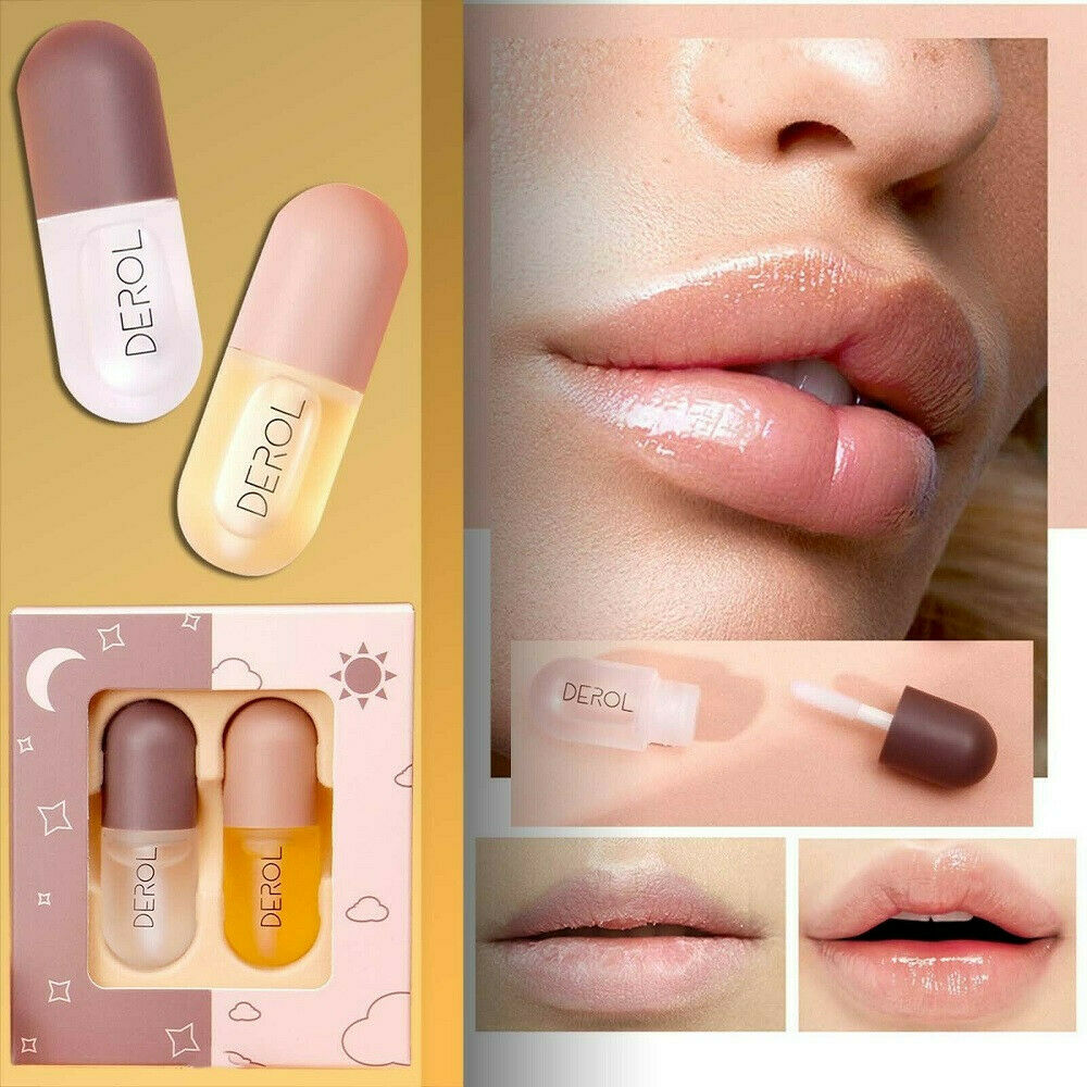2Pcs DEROL Plant Extracts Plumping Lip Serum Day&Night Lip Plump Enhancer Makeup
