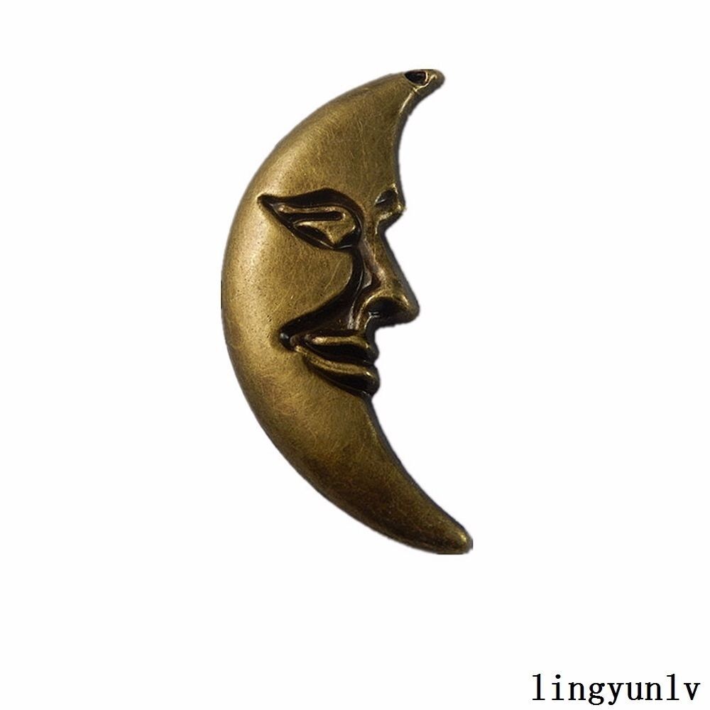 8 pcs Antiqued Bronze Alloy Half Moon Face Pendant Jewelry Accessories 63x33mm