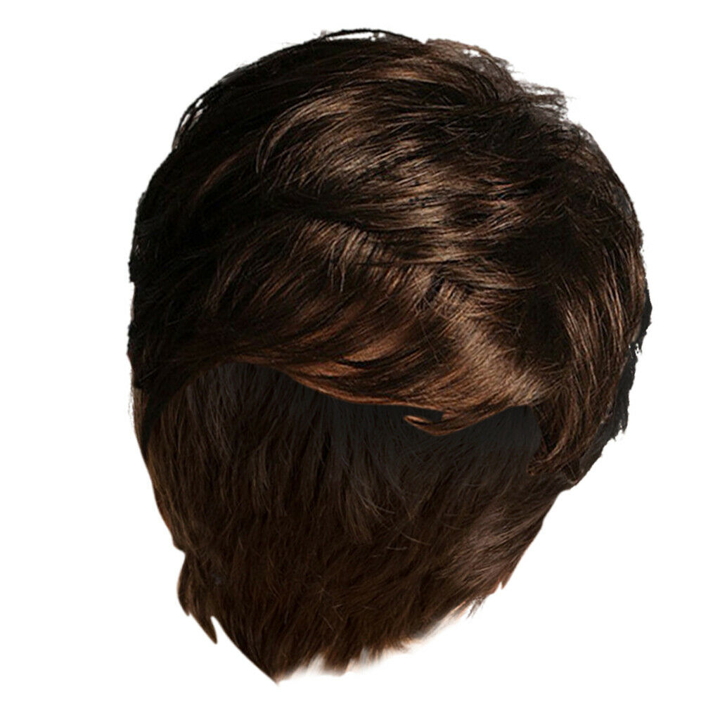 8’’ Women Fashion Chic  Short Straight Wavy Pixie Cut Side Part Wig Brown