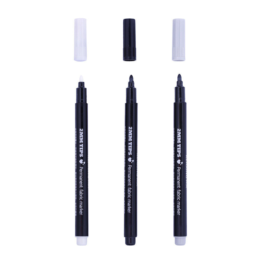 3Pcs Fabric Marker Pens Permanent Black White Grey Colors For DIY T-Shirt
