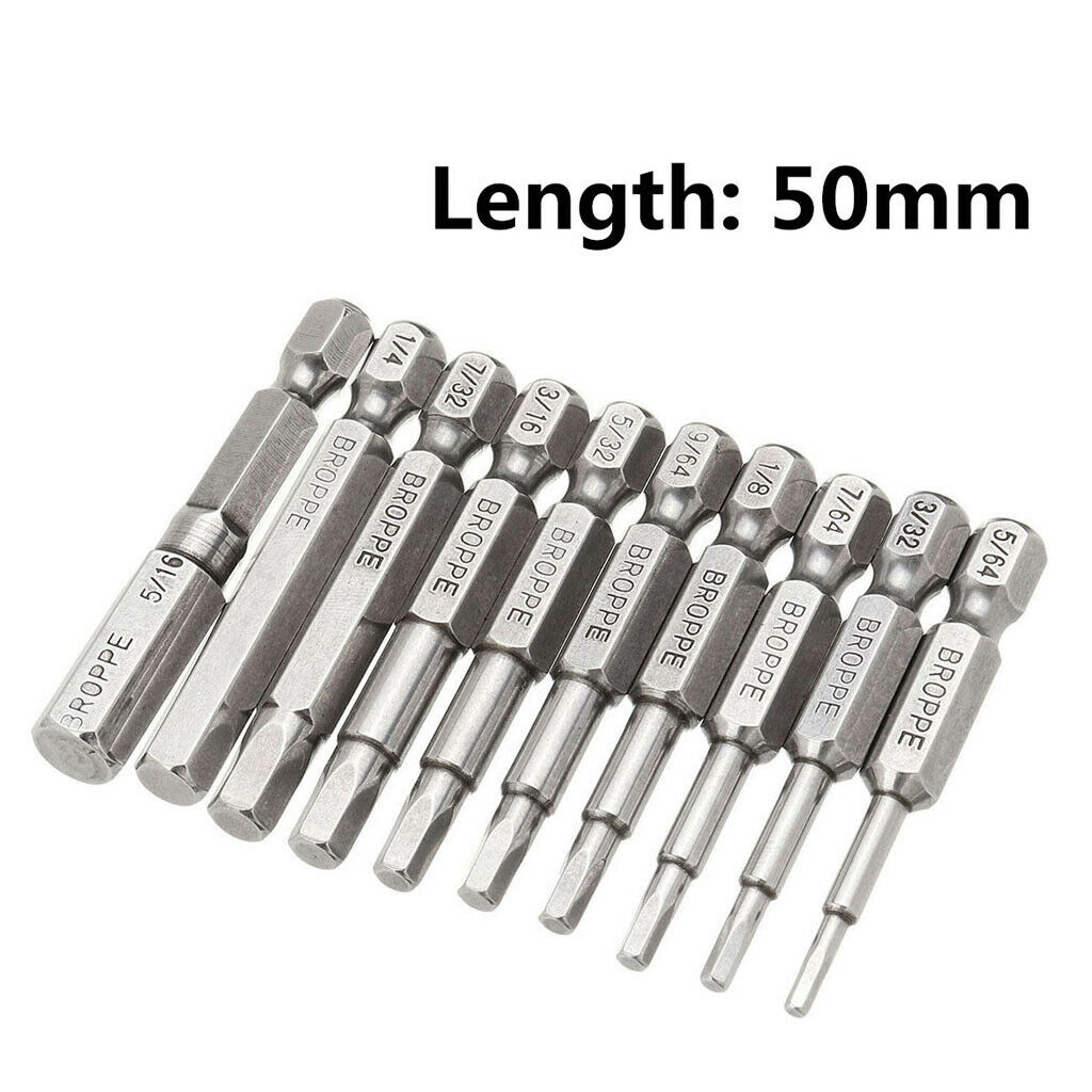 10 Piece Hex Head Long Allen Bit Set Quick Release Shank Impact Driver Drill