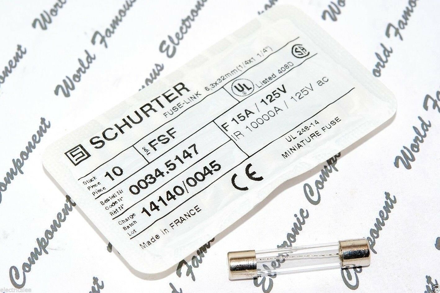 5pcs - SCHURTER / bel (F) 15A 125V 6.3x32mm Glass Fuse - FSF 0034.5147
