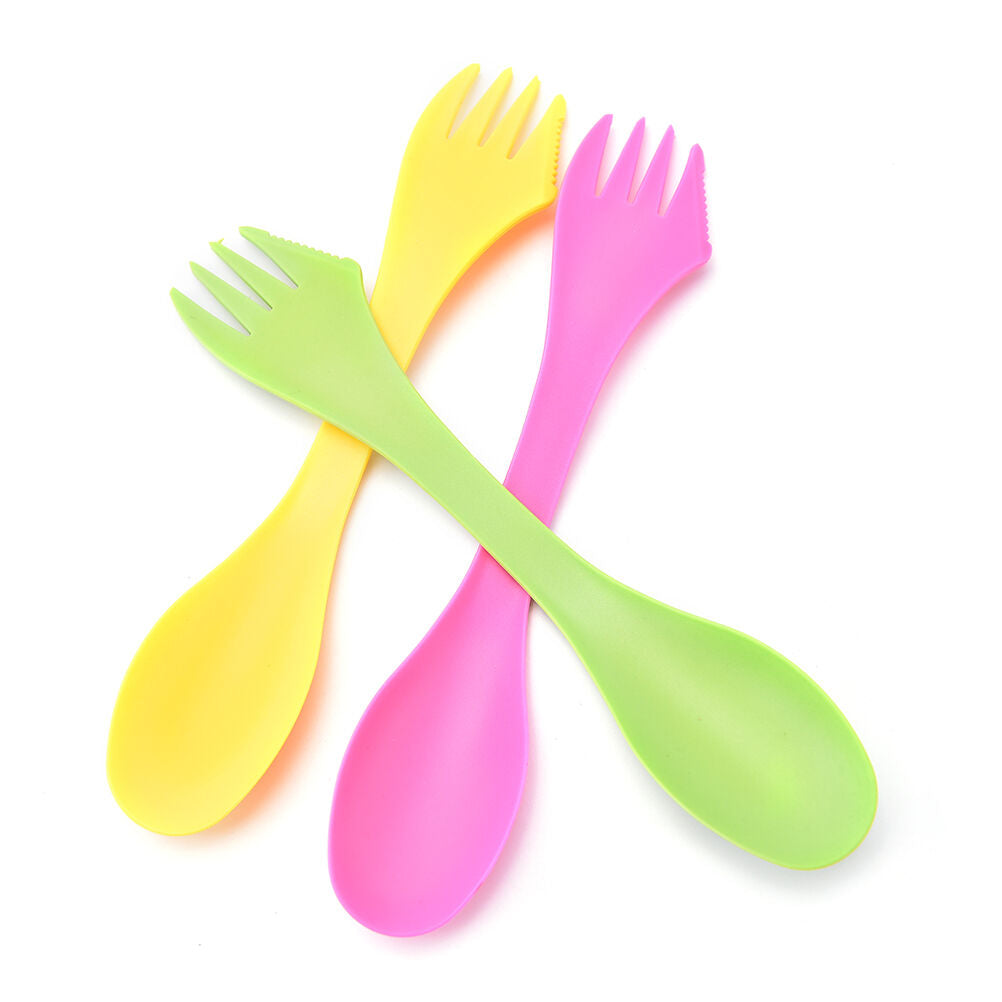 6x Multifunction Camping Hiking Utensils Spork Combo Travel Gadget Spoon Fork Lt