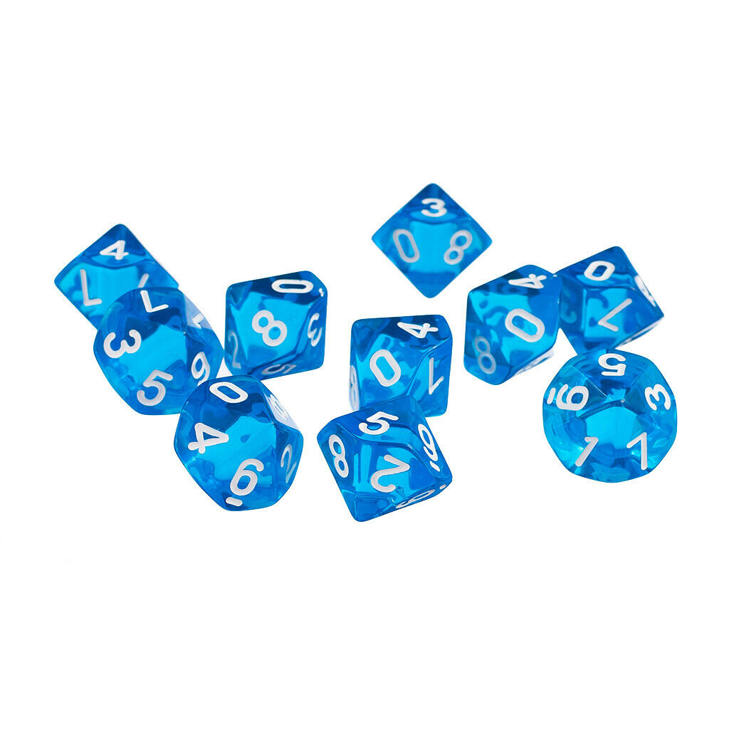 10pcs Blue D10 Dice & 1 Cup Set for D&D Party Pub Poker Liars