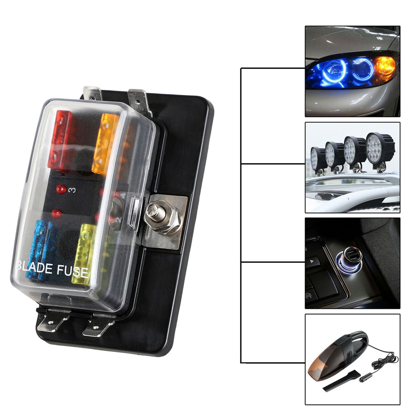 4Way 12V 24V Auto Car Power Distribution Blade Fuse Holder Box Block Panel Board