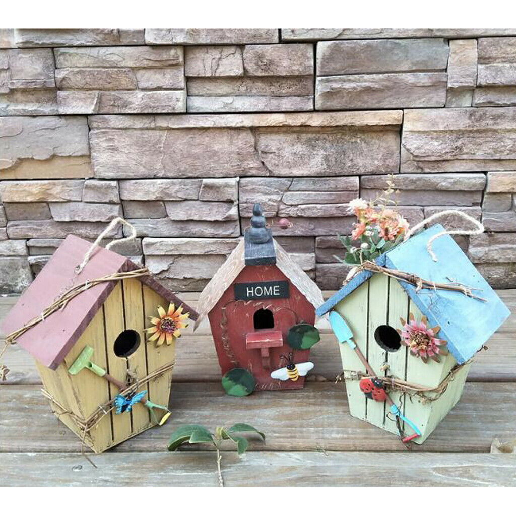 Country Cottages Wood Bird House Hanging Birdhouse Condo Garden Decor F