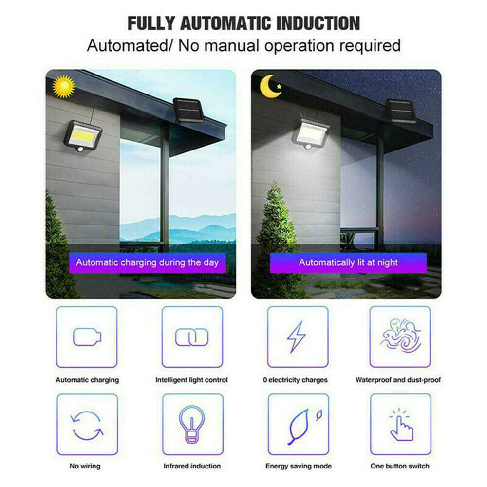 Waterproof 100 LED Solar Power COB Motion Sensor Wall Light Outdoor Garden Lamp