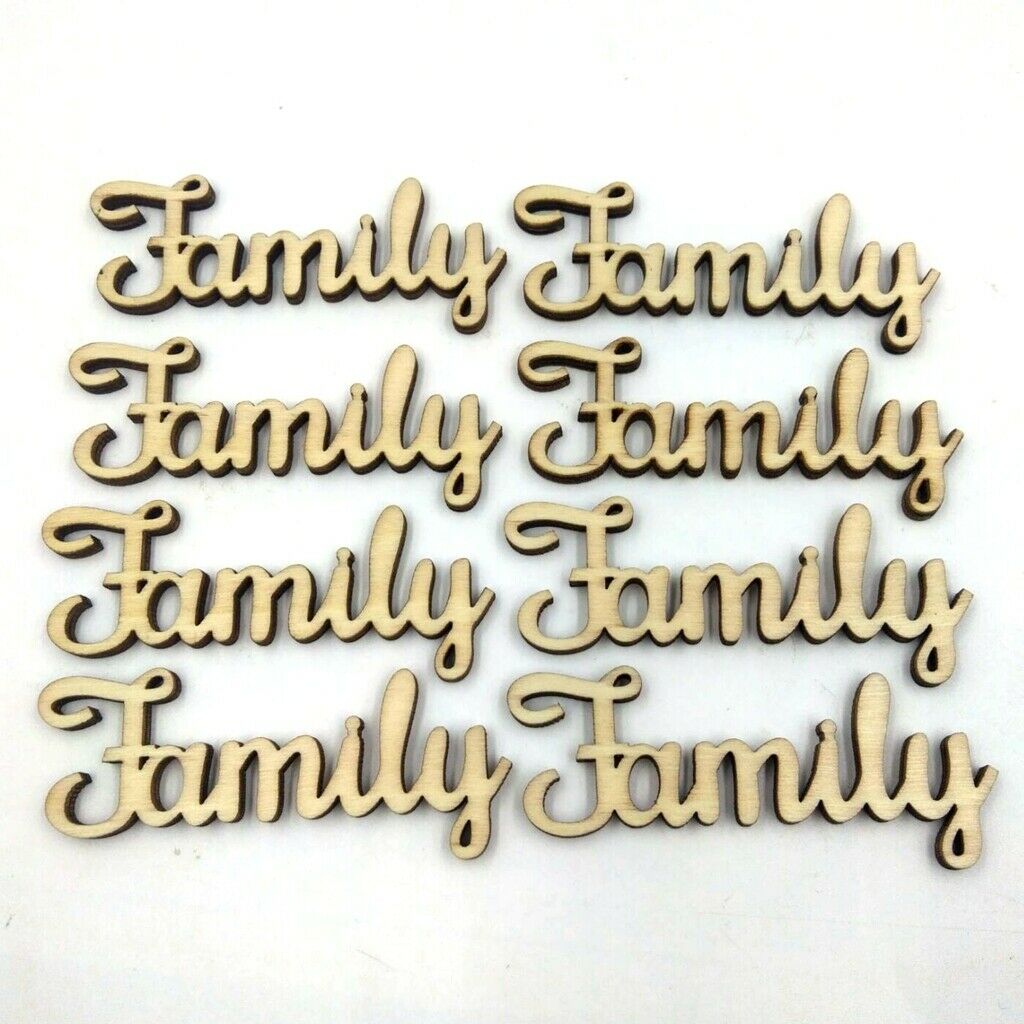 10 Sets Wood Engraved Unpainted Letters Family Embellishments Crafts Decors
