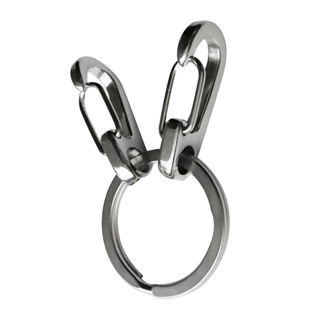 2 x Stainless Steel Key Buckle Snap Spring Clip Hook Carabiner w/ Split Ring