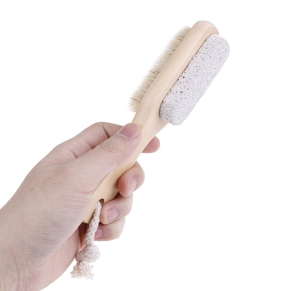 1PCS Foot Care Bristle Scrub Brush Wooden Handle Pumice Stone Remove Dead.l8