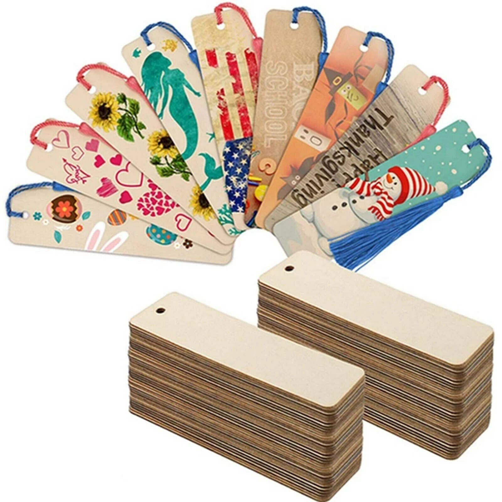 20x Rectangle Blank Bookmarks DIY Hanging Tags with Ropes for DIY Projects