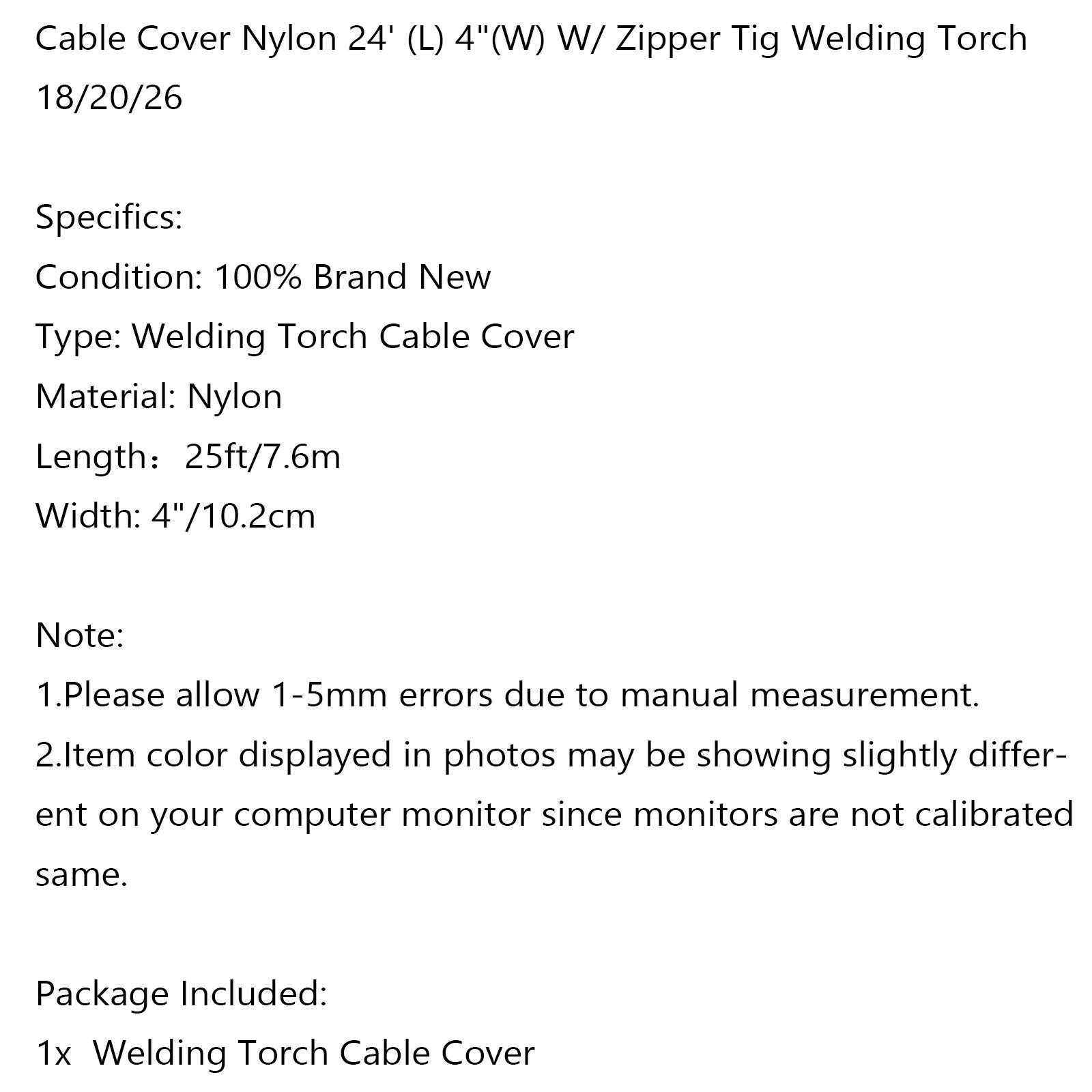 Cable Cover Nylon 24' (L) 4"(W) W/ Zipper Tig Welding Torch 18/20/26