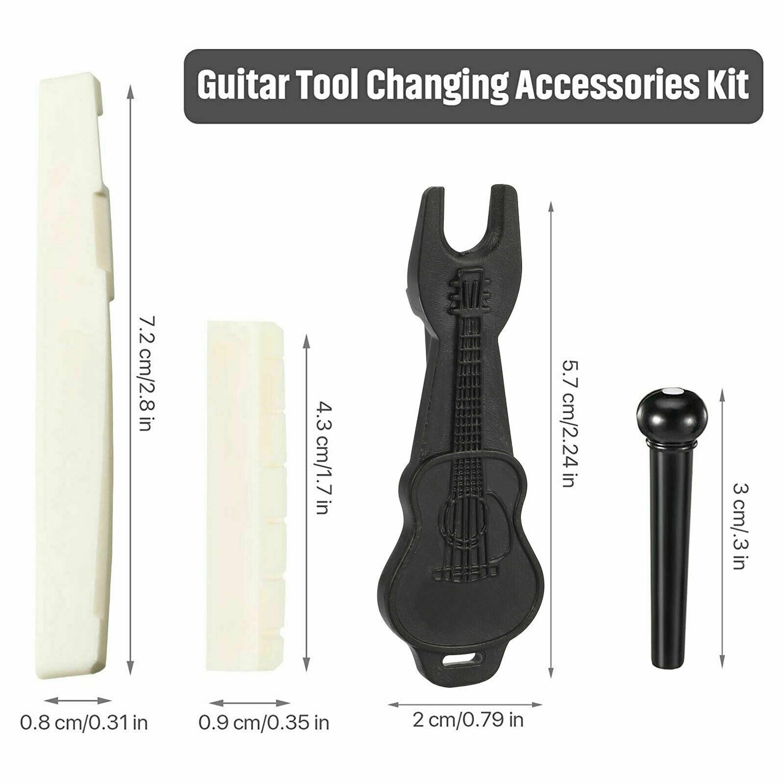 2 Set Saddle Nut+Puller+24PCS Acoustic Guitar Bridge Pins Pegs+18 Guitar Picks