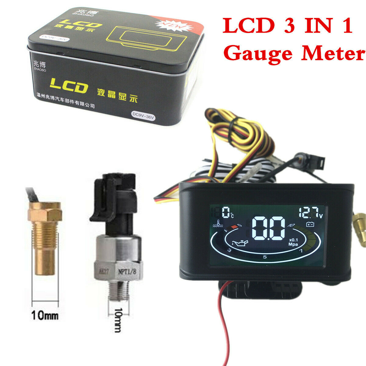 Advanced MCU Real-time Monitor Water Temp Battery Voltage Oil Pressure LCD Gauge