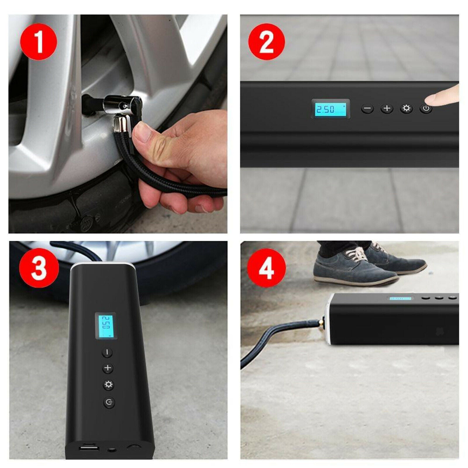 Portable 14.8V Auto Air Tire Pump Smart Car Electric Inflator Wired