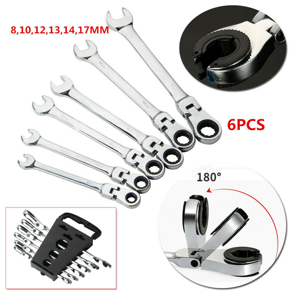 6x Gear Wrench Hand Spanner Movable Combination Ratcheting Repair Tool Polished