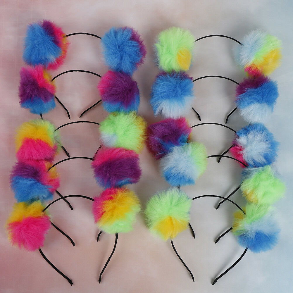 Multicolour sweet girls kids cute hairband rabbit plush big hair ball head.l8