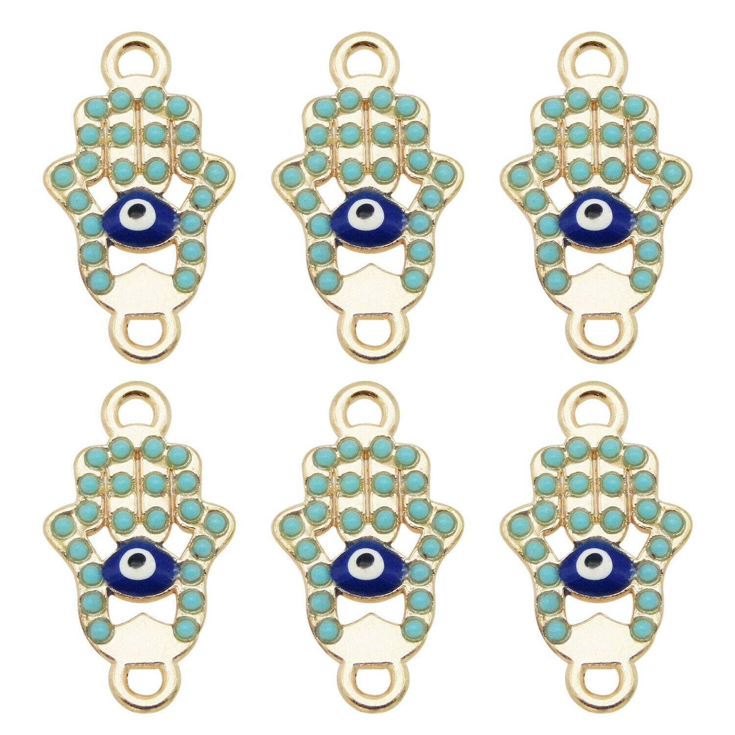 12 Alloy Rhinestone Enamel Hand Charm Evil Eye Pendant Connector Making 22X12mm