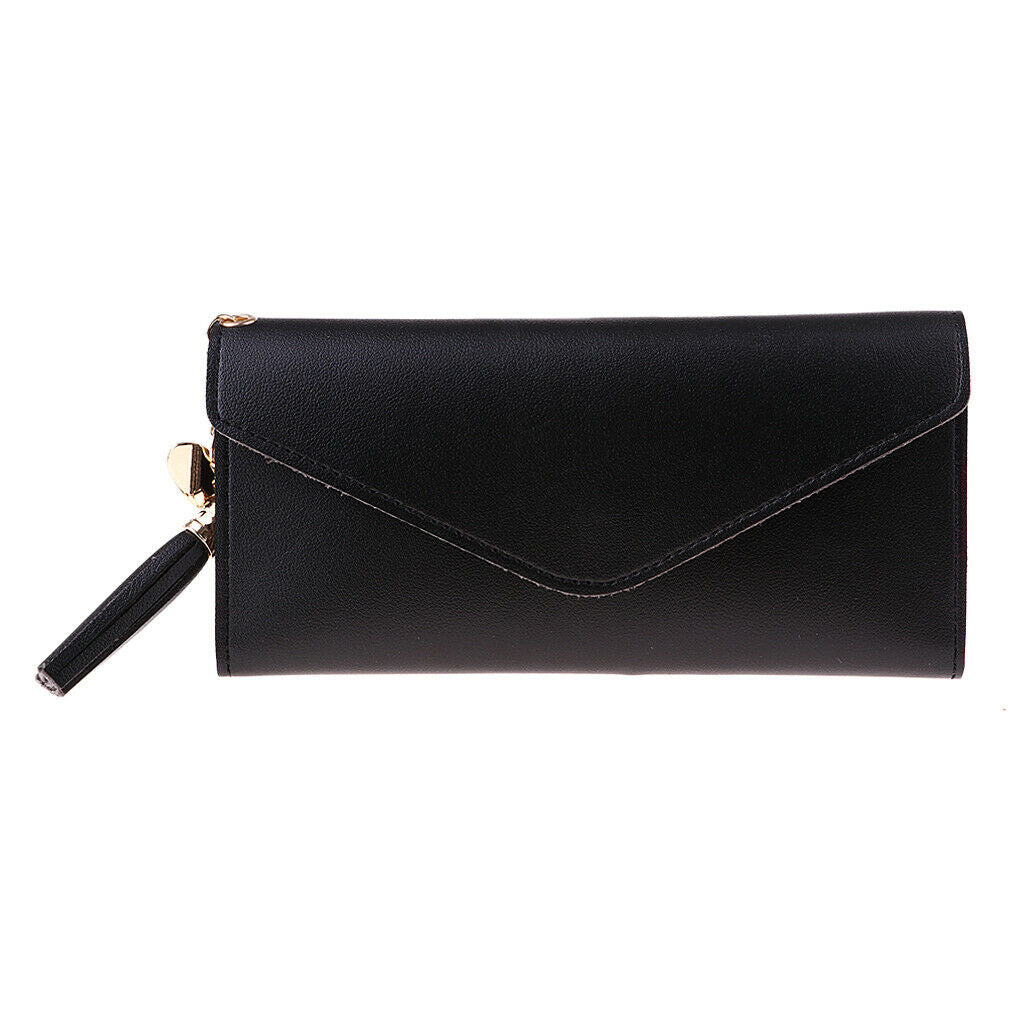 Lady PU Leather Clutch Wallet Long Card Holder Case Purse Handbag black