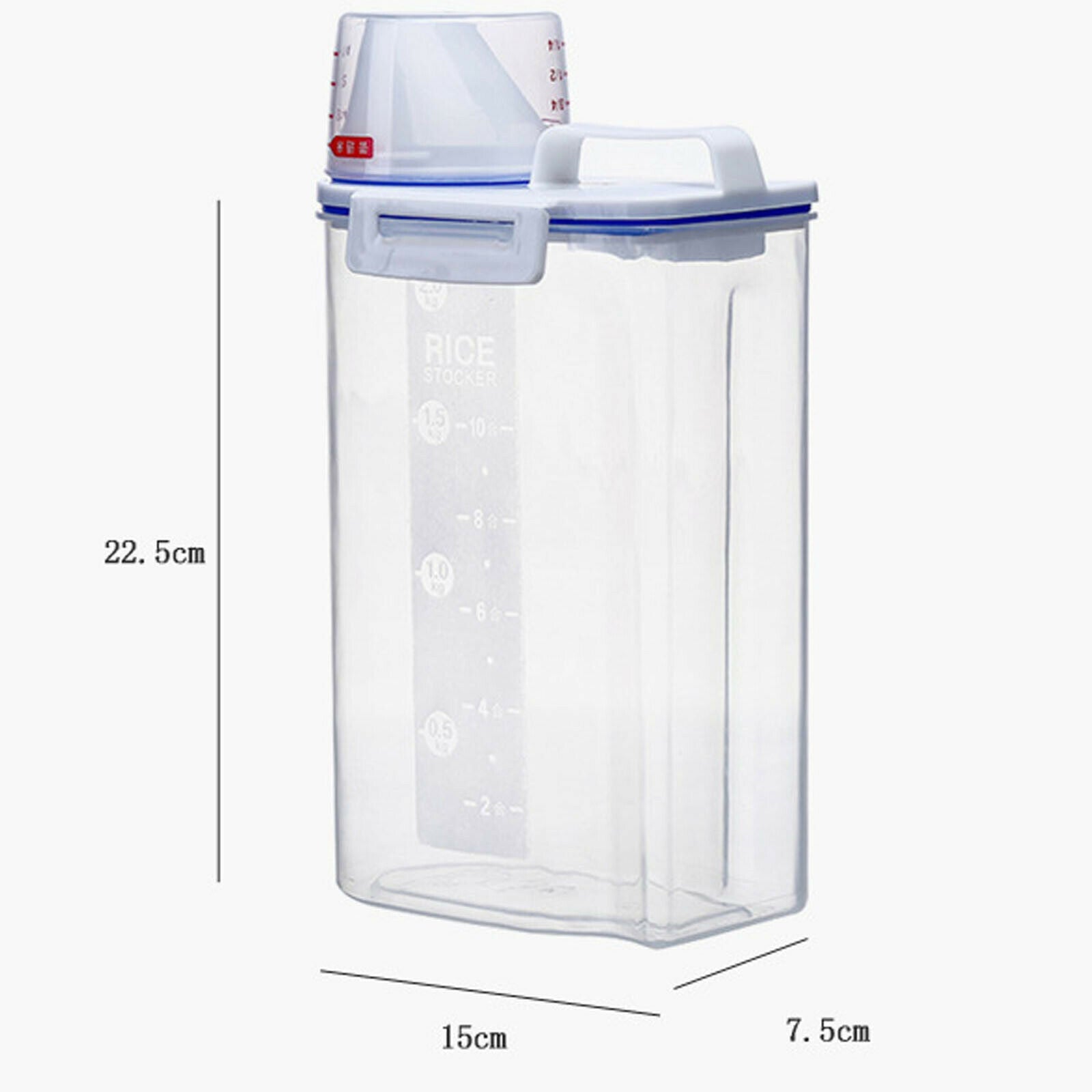 Pet Food Storage Container Airtight Dog Cat Foods Measuring Cup Clear Large 2.5L