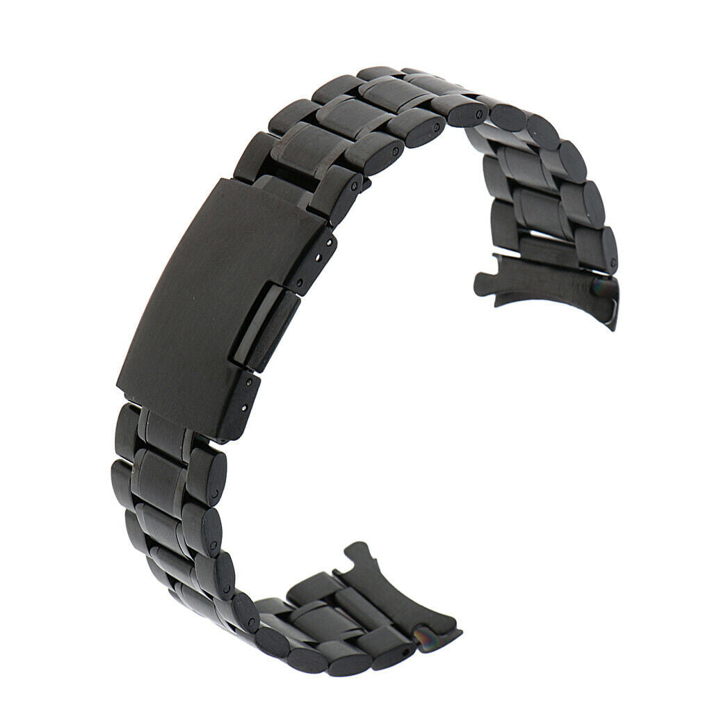 Stainless Steel Bracelet Watch Band Strap Curved End Solid Links Black 20mm