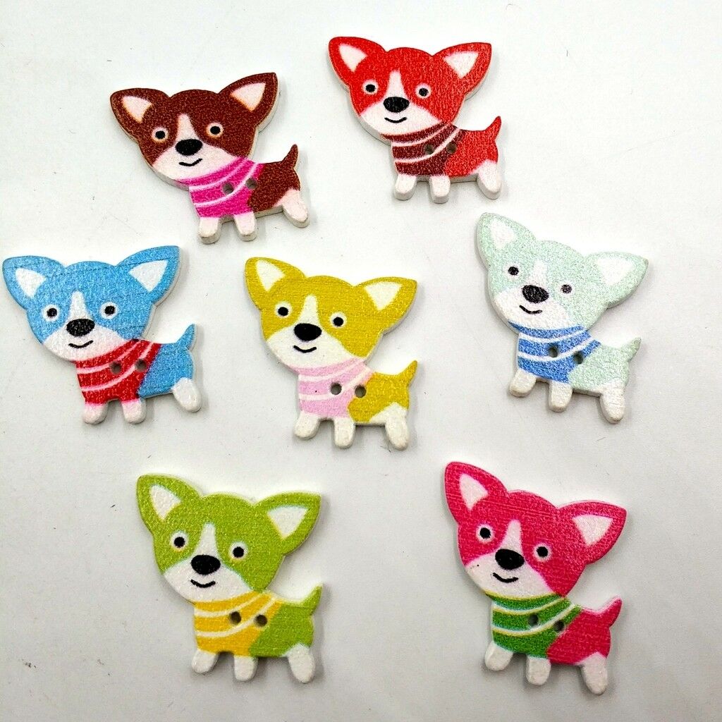 50pcs Mixed Cartoon Dog Wooden Sewing Buttons Fasteners for DIY Sewing Craft
