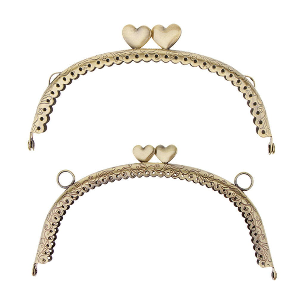 2 Pieces Embossed Metal Purse Frame Heart Kiss Clasp Lock Bag Clutch Frame