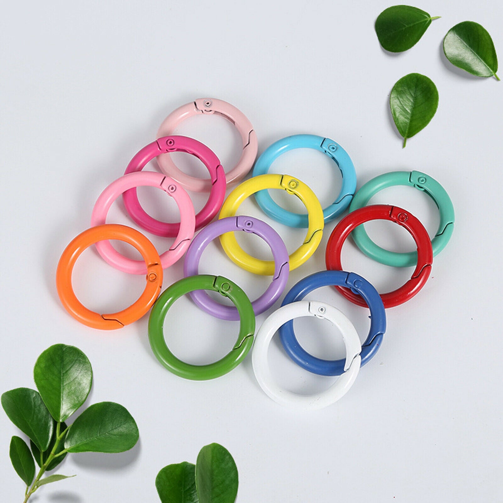 20x Multicolored Round Spring Snap Clip Hook Alloy Carabiner Keychain Buckle