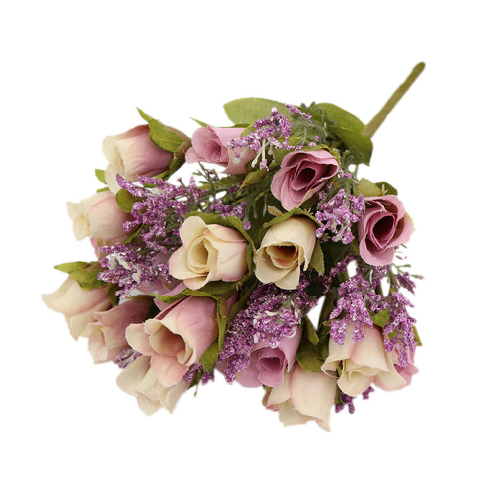 20 Heads Roses Artificial Flower Bunch Bouquet Home Wedding Decor Purple