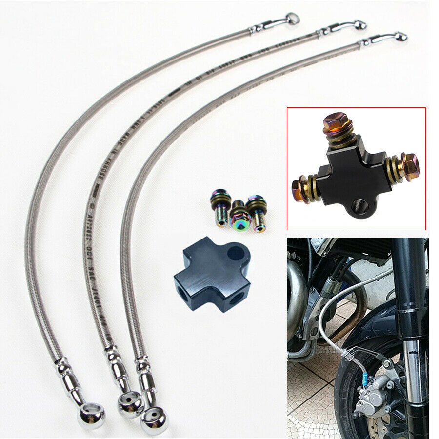 3-Way Tubing Bracket Kit Oil Pipe Screw Tubing Tee For Motorcycle Brake System