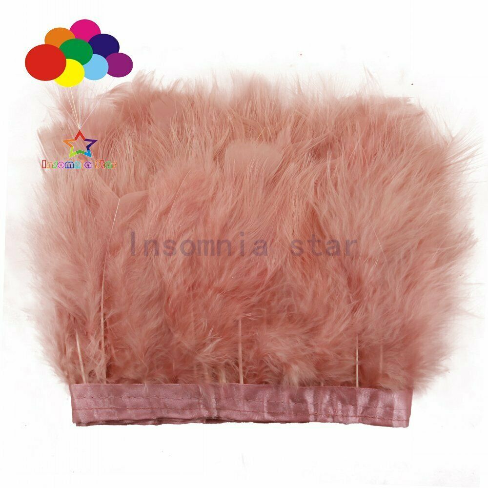 Coral pink Turkey Manabou Feather Fringe Trim 2 Meter Nature Fluffy for Crafts