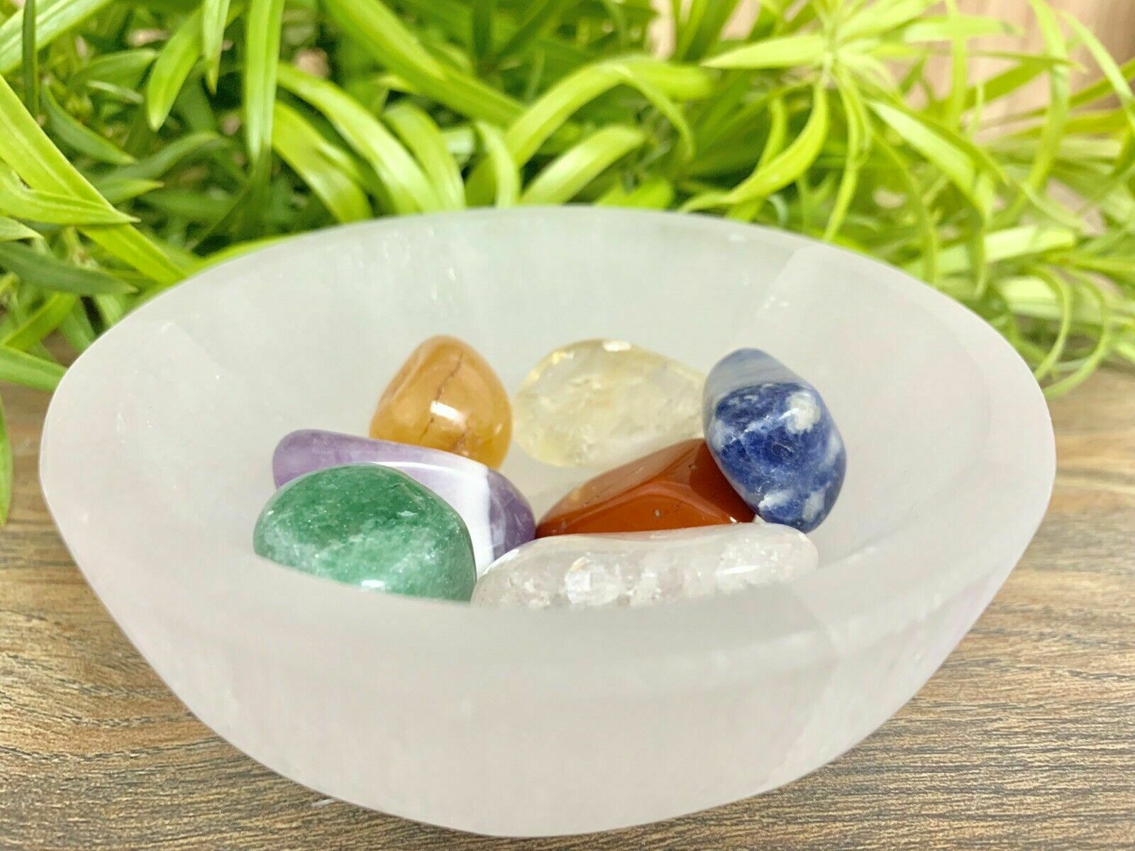 3.7” Selenite Bowl With Chakra Stone Set Meditation Crystal Healing Reiki Chakra