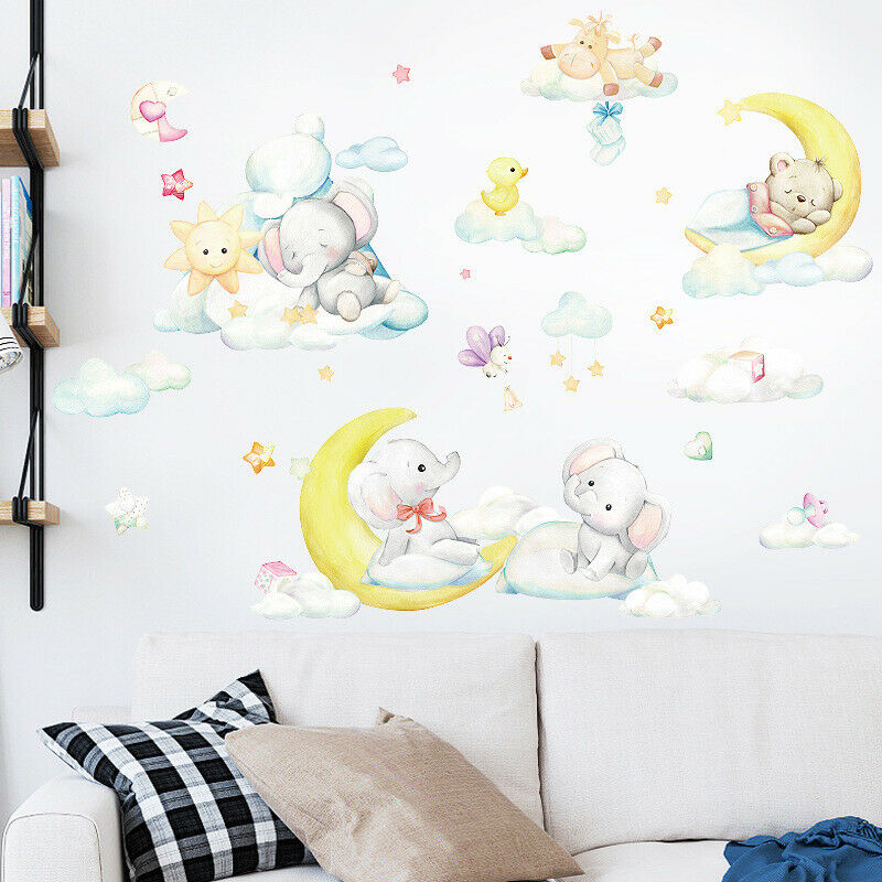 Sleeping Moon Elephant Bear Wall Stickers for Kids rooms bedroom Viny Dec XZBUA