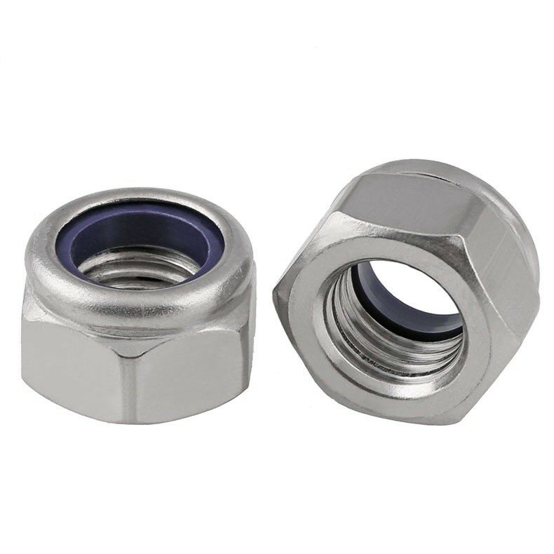 2PCS M8 x 1.25mm Left Hand Thread Nylon Insert Lock Nuts Nyloc Nuts 304 Stainles
