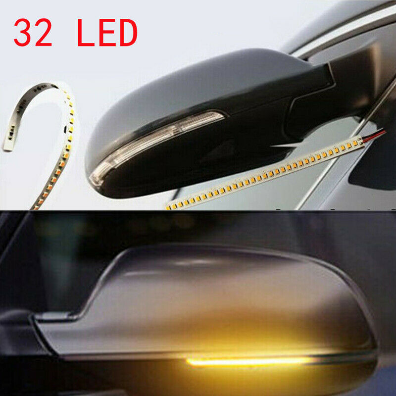 2PCS Car Rearview Mirror 32 LED Strip Light Flowing Turn Signal Side Lamp Amber