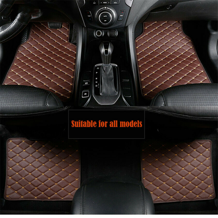 4x Black PU Leather Universal Car Floor Mats Carpet Front Rear Liner Weather Set
