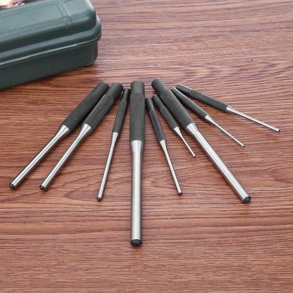 9pcs Multi Size Round Head Pins Set Punch 40CR Steel Grip Roll Pins Punch Tool