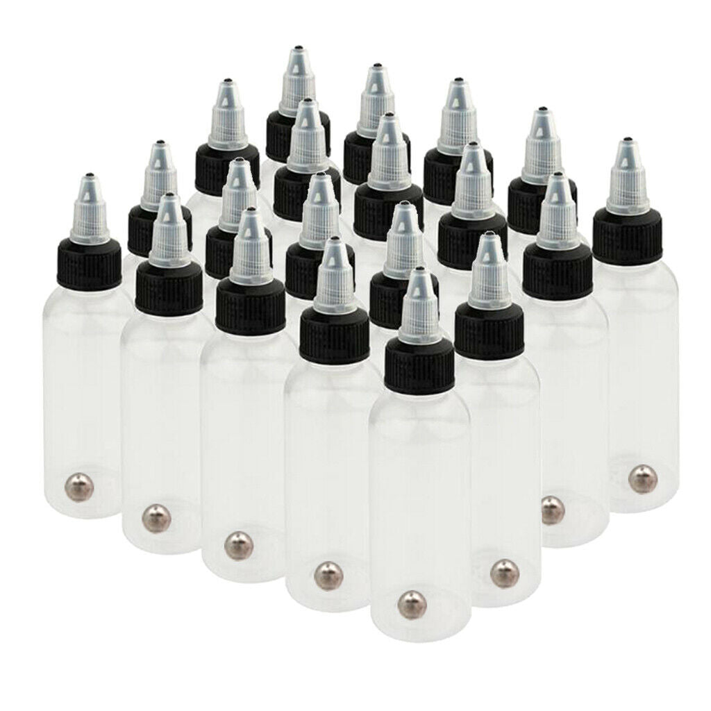 20Pcs KD001 Clear Tattoo Paint Airbrush Ink Pigment Boston Bottles LDPE 60ml